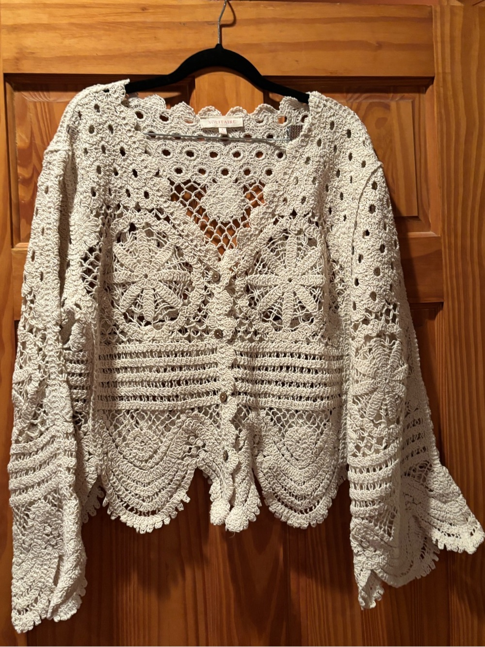 Crochet Openwork Cardigan Sweater - Cream